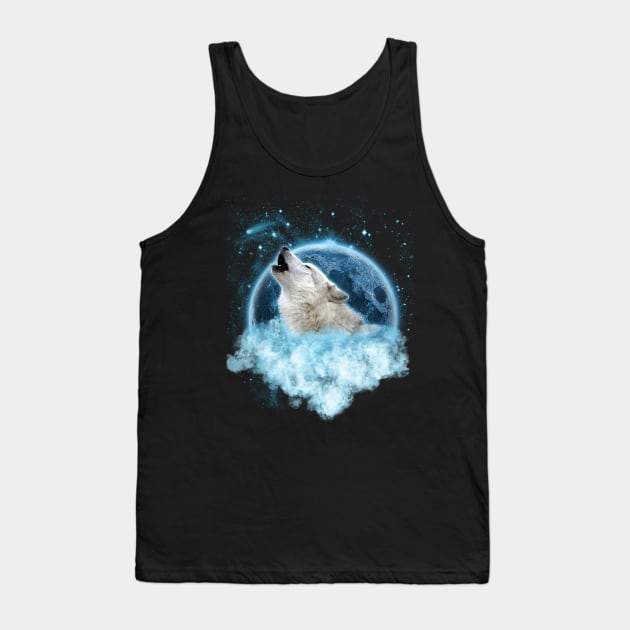 Grey Wolf Blue Moon Dream Catcher Tank Top by Ratherkool